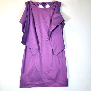 Samuel Dong Womens Tie Front Dress Size XL Purple Twist Back Stole Shoulder Art